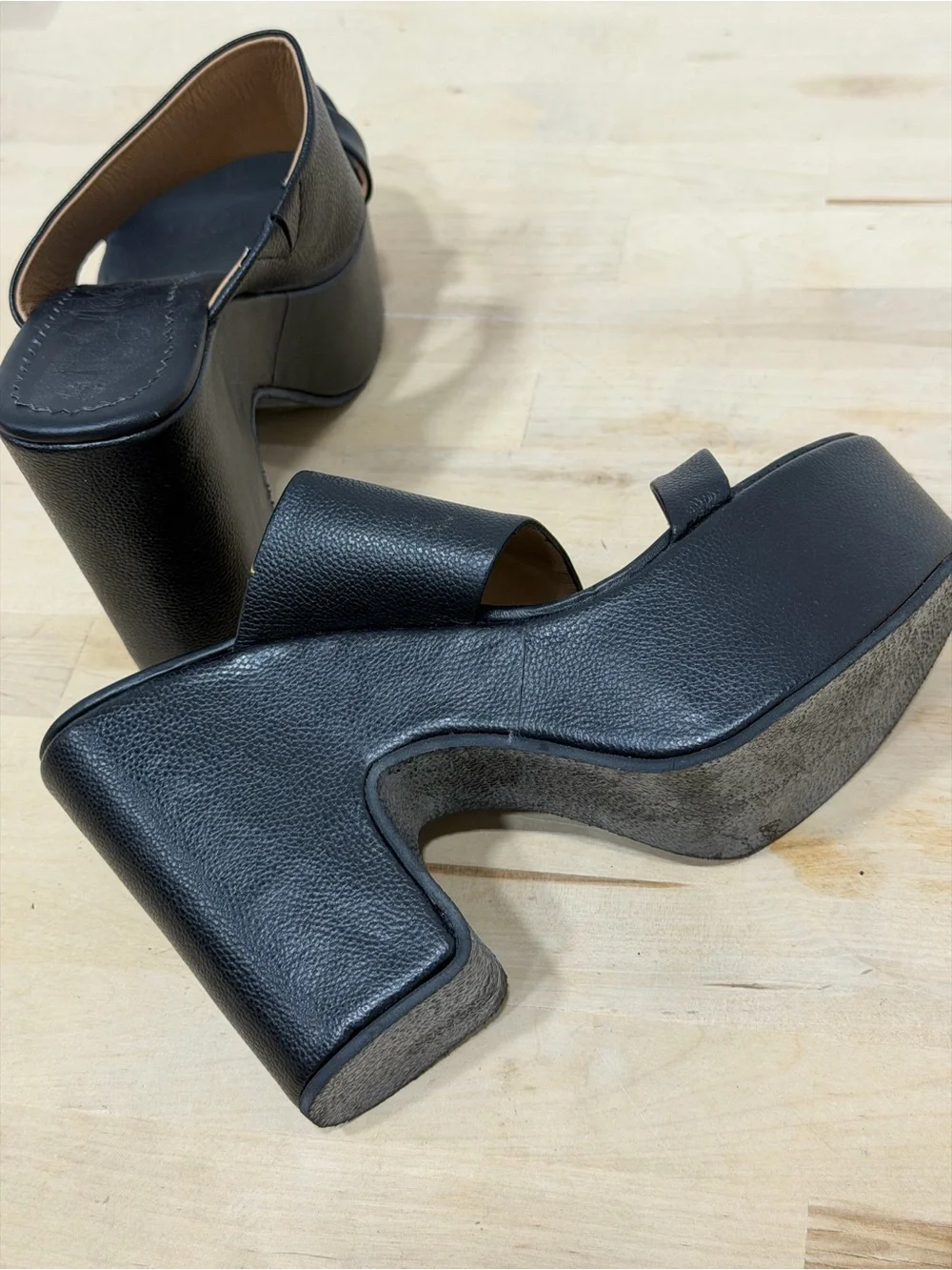 Sleek Black Platform Mule Heels for Women - Genuine Leather